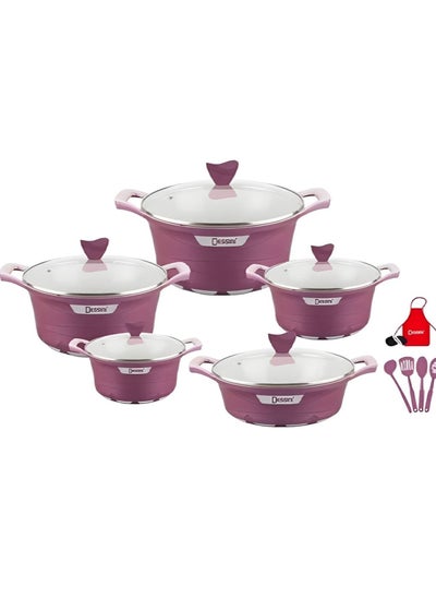 Buy 17-Piece Granite Energy Saving Cookware Set Includes Casserole 1x32, 1x28, 1x28, 1x24, 1x20cm and 7 pcs Cooking Tool in UAE