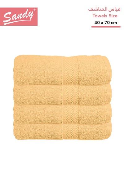 Buy Sandy Premium Hotel Quality Hand Towel 100% Cotton Made in Egypt - 600 GSM, Soft Quick Drying and Highly Absorbent (4 Pack - 40x70 cm) - Golden Beige in Saudi Arabia