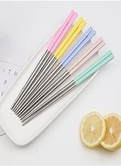 اشتري Stainless Steel Chopsticks Lightweight Reusable Chopsticks Non-Slip Dishwasher Safe Wheat Chopsticks Set of 10 Assorted Colors Now in Barrel في مصر