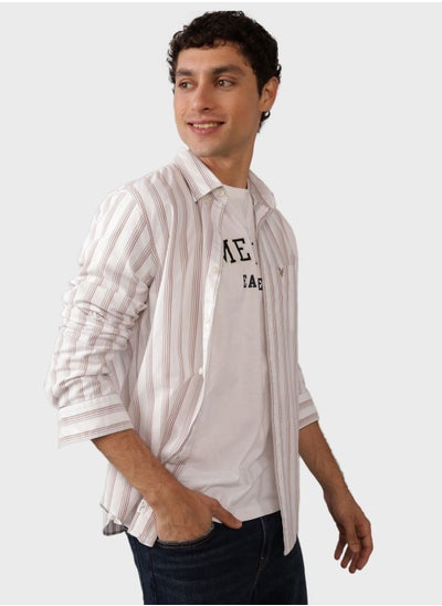 Buy Embroidered Logo Stripe Slim Fit Oxford Shirt in Saudi Arabia