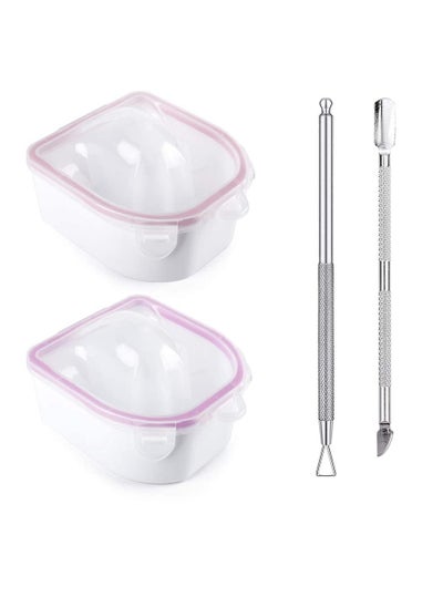 اشتري Nail Tool Set,2 Pieces Nail Soaking Bowls Polish Remover Soak Bowls, 2 Pieces Nail Files with Triangle Cuticle Peeler and Stainless Steel Cuticle Pusher Nail Art Tool في الامارات