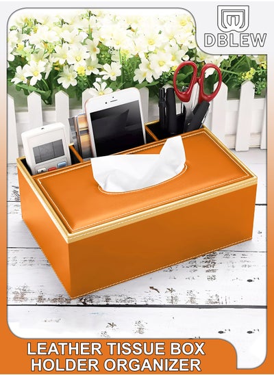 Buy Multifunction Faux Leather Rectangular Tissue Box Cover Desk Napkin Paper Towel Storage Container With Pen Pencil Stationery Phone Remote Control Holder Storage Organizer For Home Restaurant And Offic in UAE