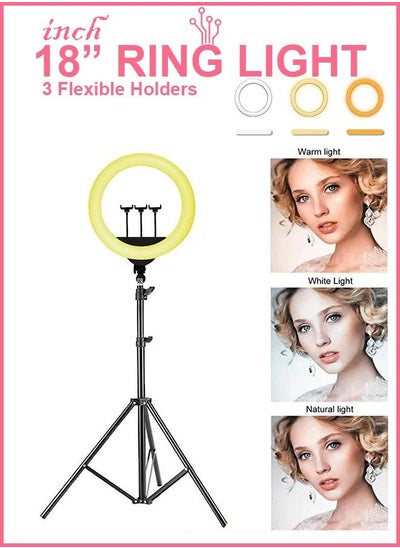 Buy 18 Inch Circle LED Studio 3 Light Modes Selfie Ring Light With Tripod Stand with Cell Phone Holder For Makeup Camera Photography Video Shoot YouTube Video Shoot TikTok Vlog Live Stream Compatible. in UAE