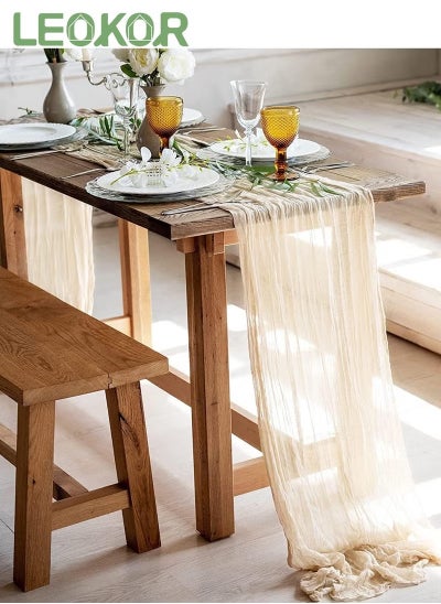 Buy 4m Cheesecloth Table Runner, Beige Wedding Table Runner, 90x400 cm Boho Gauze Table Runner, Rustic Sheer Table Decor in Saudi Arabia