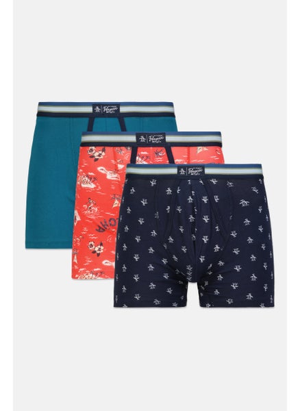 Buy Men 3 Pc Allover Printed Boxer Briefs, Red/Teal Green/Navy Blue in Saudi Arabia