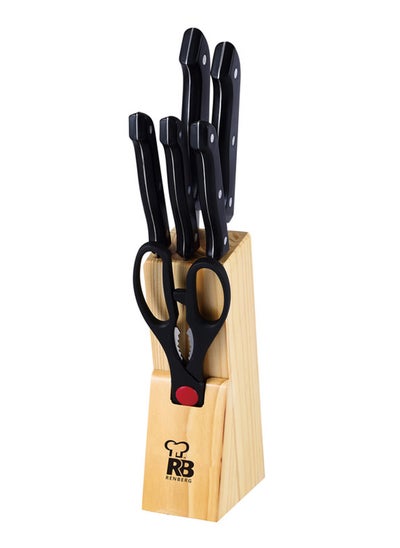 اشتري 7-Piece Dresde Stainless Steel Knife Set With Wooden Block في الامارات