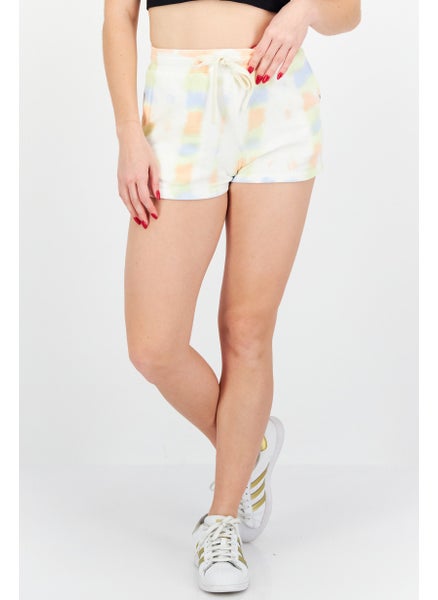 اشتري Women Drawstring Side Pocket Basic Shorts, White Tie-dye في الامارات