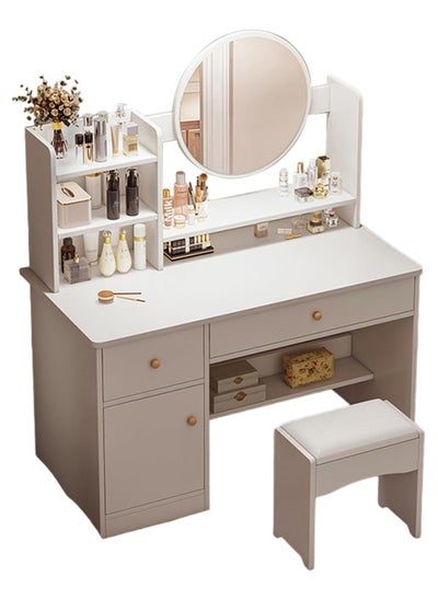 اشتري Makeup Vanity Desk with Lights Mirror, 3 Lighting Colors Brightness Adjustable, White Vanity Set Makeup Table with 2 Drawers, Cabinets and Multiple Shelves, Large Vanity في الامارات