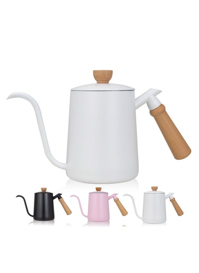 Buy Coffee Drip V60 Pour Over Kettle Goose neck Long Narrow Spout With Lid Tea Wood Handle Pot 304 Stainless Stee Teflon Coated Pitcher for Pouring in Saudi Arabia