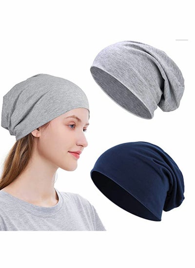 اشتري Slouchy Beanie for Men Women Satin Silk Lined Adjustable Sleep Hat, 2 Pack في الامارات