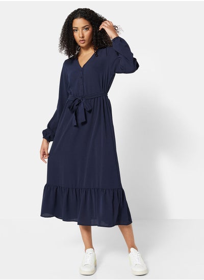 اشتري Belted Ruffle Midi Dress في الامارات