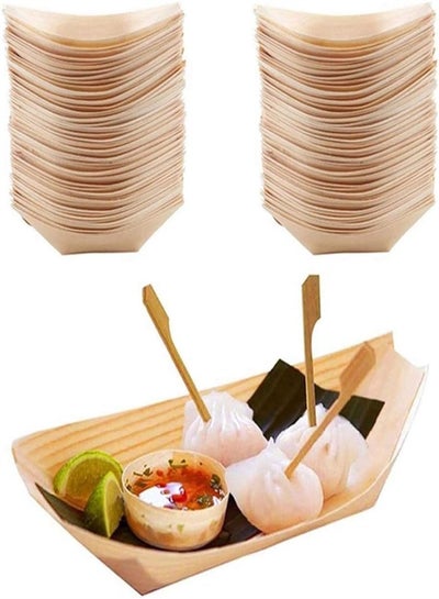 Buy Wooden Disposable Bamboo Boat, Cutlery Tray Wooden Snack Bowl Food Tray Japanese Sashimi Sushi Boat Light Brown Suitable for Party Food, Snacks, Side Dishes, 50 Pieces in UAE