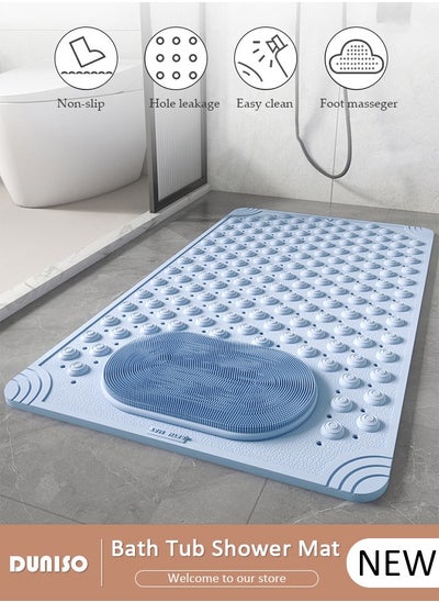 Buy Anti Slip Bathroom Mat Shower Mat Waterproof Mat Foot Massage Mat With Drain Holes And Suction Cups 36*70cm Bath Mat For Tub, Toilet And Bathroom Floors-Blue in UAE