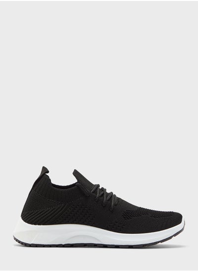 Buy Coloured Sole Lace Up Knit Sneaker in UAE