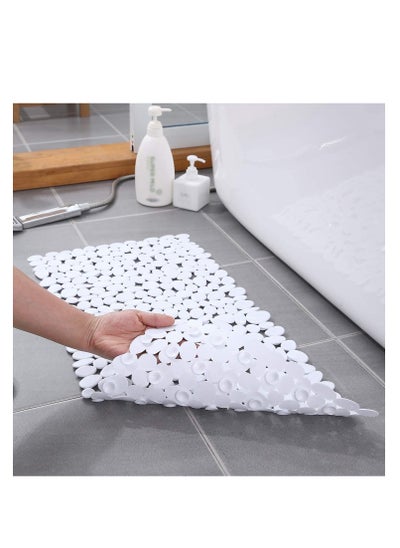 Buy Non-Slip Bathtub Mat PVC Shower Mat Anti-Slip Pebbles Bath Mat with Suction Cups and Drain Holes for Kitchen Balcony Bathroom Shower, Bathtub (White) in UAE