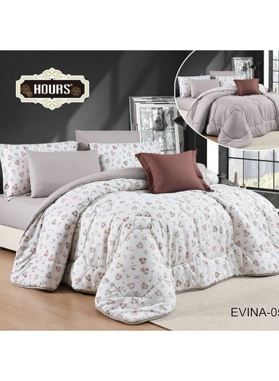 Buy hours floral-print double-sided comforter set with soft and durable fabric 7 pieces king size in Saudi Arabia