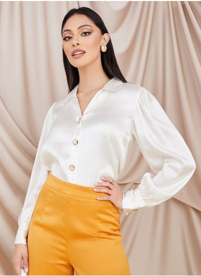 Buy Satin Gold Button Collared Shirt in Saudi Arabia