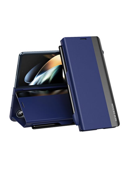 Buy Case for Samsung Galaxy Z Fold 6 with Stand Design and Pen Holder and Pen (Not Original Pen), Full Body Protection Flip Cover PU Leather, Genuine Leather Magnetic Anti-drop Protective Case (Blue) in UAE