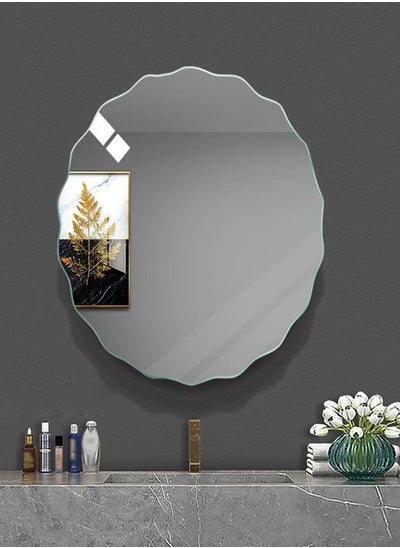 اشتري Bathroom Makeup Mirror Dressing Table Oval Shave with Bevelled Glass Frame Simple Elegant Design Home Bedroom Decoration Wall Mirror 50 Centimeter في الامارات