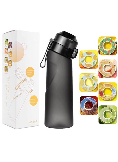 اشتري Sports Air Water Bottle BPA Free, 650ml Starter up Set Drinking Bottles with Fruit Flavour Pod Scented For Flavouring 0 Sugar, 0 Calorie (Matte Black，1Pod) في السعودية