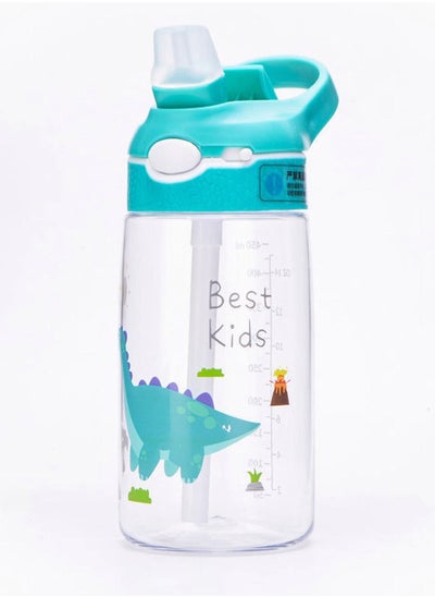 اشتري Kids Water Bottle, SYOSI Cute Toddler Cup with Straw, Spill Leakproof Durable Plastic Drinking Bottle, Kindergarten Primary School Students Summer Portable Straw Cup (Green Dinosaur 480ML) في الامارات