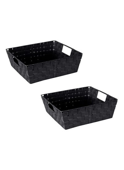 اشتري Large Shelf Woven Strap Tote Decorative Storage Basket Built In Handles Organizing Accessories Drawers Desks Closets Bathroom Bedroom Nursery Toys Gifts 2 Pack Black في الامارات