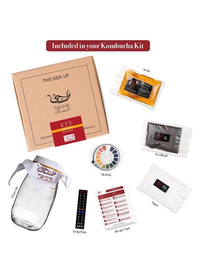 Buy Tabchilli Deluxe Kombucha Starter Kit, Includes Organic SCOBY with 250ml Starter Liquid, 2L Glass Jar, Organic Sugar Blend, Tea Blend, PH Strips, Temperature Strip, Cotton Cloth, and Recipe Card, High-Quality Deluxe Kombucha SCOBY Starter Kit in UAE