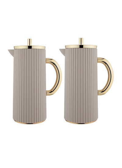 Buy 2 Piece Leena Coffee And Tea Vacuum Flask Set 1.0/0.7 Liter  Brown/Gold in Saudi Arabia