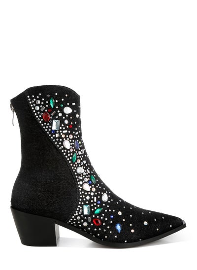 Buy Multi Color Stones Embellished Boots in Black in UAE