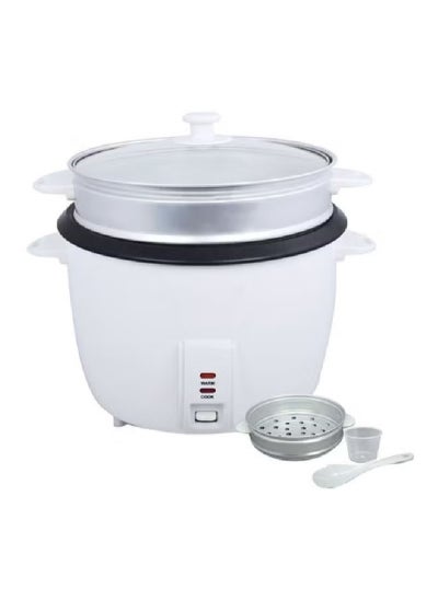 Buy Electric Rice Cooker with Non-Stick Inner Pot and Toughened Glass Lid| Includes Cook, Steam, and Warm Functions| White Powder Coated Housing, Aluminum Outer Steamer 2.8 L 1000.0 W  White/Black in Saudi Arabia