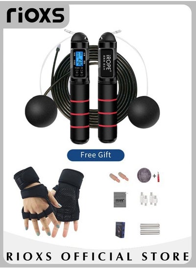 اشتري Jump Rope with Counter For Men Women Kids Adjustable Fitness Exercise Jumping Ropes With Foam Antiskid Handles with Exercise Gym Gloves في الامارات