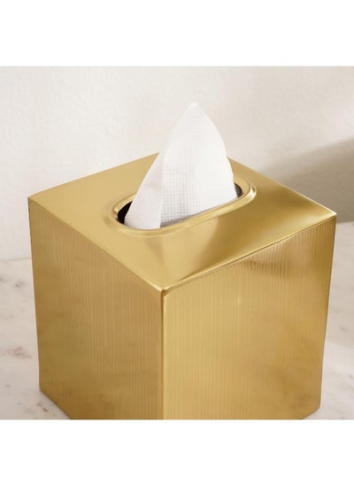 Buy Meteor Metal Tissue Box Cover 12.5X12.5X14Cm - Gold in UAE