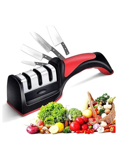 Buy Kitchen Knife Sharpener- Knife Sharpener Professional 3 Stage Sharping System For Steel Knives Black/Red in Egypt