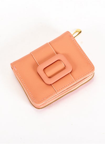 Buy Leather Flip Wallet & Card Holder with 7 Pockets and Zipped Pocket Blush Pink in Egypt