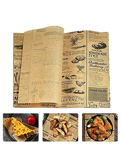 اشتري Food Wrapping Paper Printed Greaseproof Paper Sheets Bread Newspaper Vintage Grease Paper Squares 25*25cm Baking Paper Sheets for Sandwich Cheese Hamburger Cakes Baking Fries Gifts(100 Sheets) في السعودية