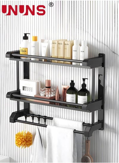 اشتري Bathroom Rack With Towel,2 Tier Bathroom Wall Shelf Shower Storage Rack With Hooks,Storage Organizer Shelf For Bathroom Kitchen في السعودية