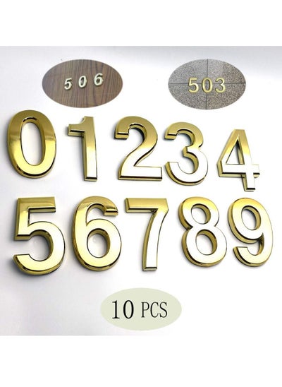 Buy 10 Pcs 3D Self Adhesive House Numbers(0-9),1.4 Inch Mailbox Number Plastic Sticker for Hotel Apartment Room Door and Address Sign,(1.4 Inch 0-9,Gold) in UAE