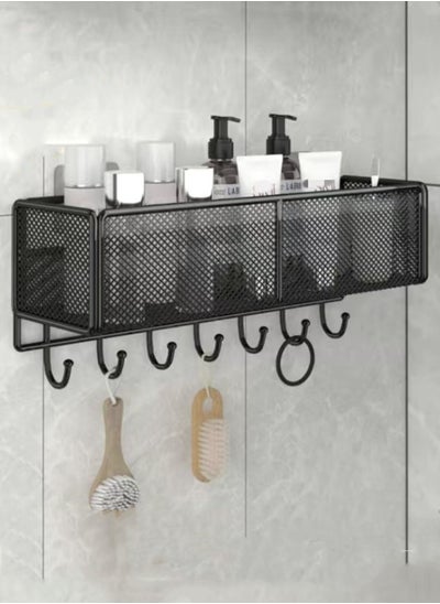 اشتري 1-Piece Bathroom Rack Shower Shampoo Organizer Wall Mounted Storage Rack and Hooks Black 40x14x13 Centimeter في الامارات