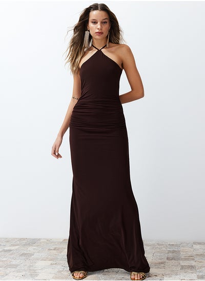 اشتري Brown Fitted Knitted Long Evening Dress TPRSS24AE00086 في مصر