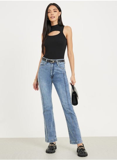 Buy Fit & Flare Pintuck Ankle Length Jeans in Saudi Arabia