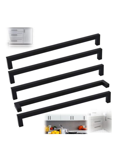 Buy 5 Pack Black Square Cabinet Pulls Drawer Handle Stainless Steel Modern Hardware for Kitchen and Bathroom Cabinets Cupboard Center 224mm Door in Saudi Arabia