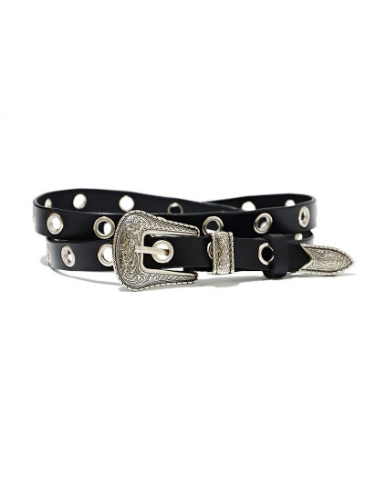 Buy Ladies Hollow-Out Skinny Leather BeltBlack Black in UAE