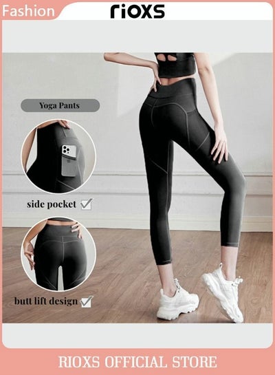 Buy Yoga Pants for Women High Waist Workout Sports Leggings Tummy Control Yoga Pants with Pockets in UAE