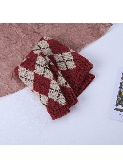 اشتري Kids Winter Knit Scarf Plaid Warm Neck GaiterGenerous diamond lattice bordeaux Generous diamond lattice bordeaux في السعودية