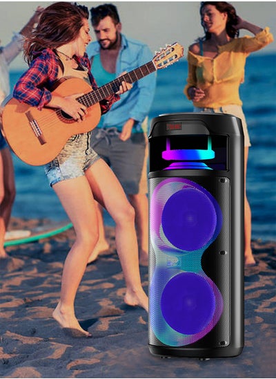 Buy USB Radio Remote Bluetooth PA Speaker System Rechargeable Outdoor Bluetooth Speaker Portable PA System Dual 8” Subwoofer 1” Tweeter Microphone In Party Lights in Saudi Arabia