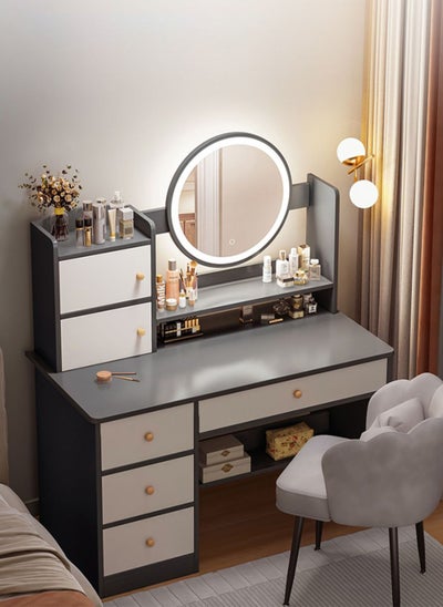 Buy Bedroom Home Dressing Table Makeup Cabinet with LED Makeup Mirror, 3-Speed Lighting Adjustment, with Drawer Storage 80*40*128cm in Saudi Arabia