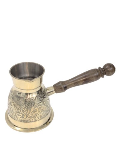 Buy Brass Turkish Coffee Warmer Turkish Coffee Pot with Wooden Handle Gold 10 Centimeter in Saudi Arabia