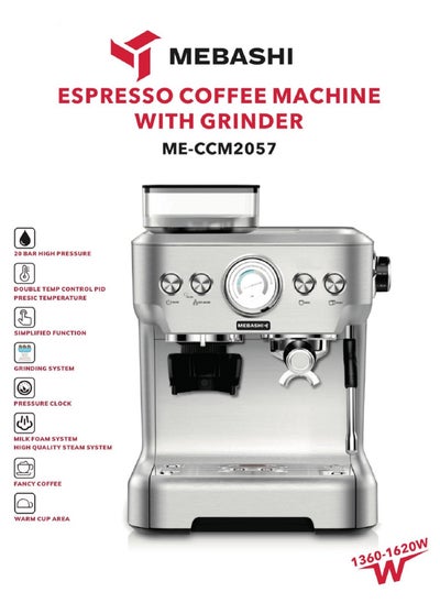 Buy Espresso Coffee Machine With Grinder  20 Bar High Pressure 1620 W in UAE