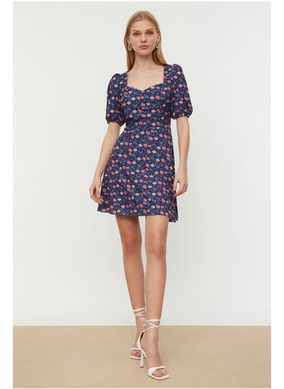 اشتري Navy Blue Floral Print A-line Mini Lined Balloon Sleeve Woven Dress TWOSS20EL0899 في مصر