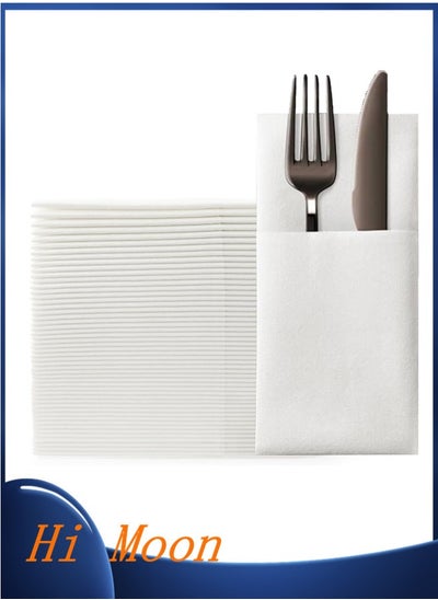 Buy 50 Pack White Paper Dinner Napkins with Built-in Flatware Pocket Disposable Paper Linen Feel Napkins Guest refolded for Silverware 15.75x15.75inches in UAE